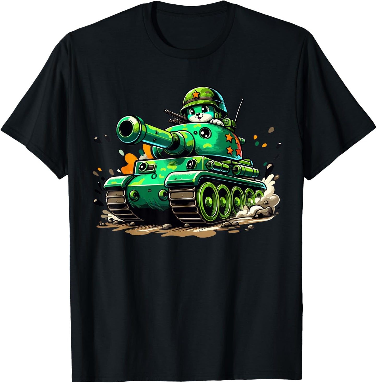 Cartoon Tank Boys Army Tank Military Adventure T-Shirt - T-Shirt | Black