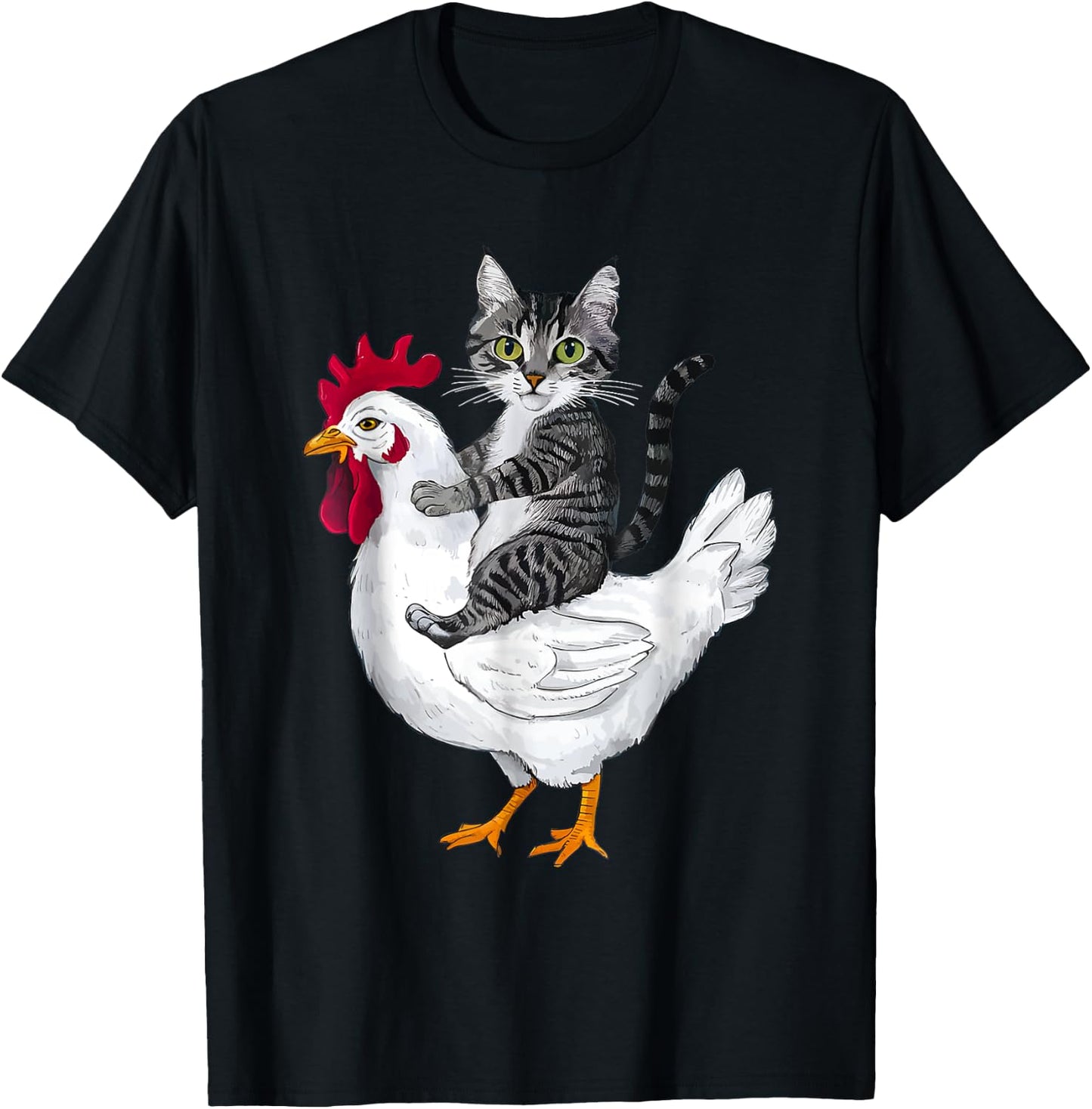 Funny Cat Riding Chicken Women Girls Kids T-Shirt - T-Shirt | Black