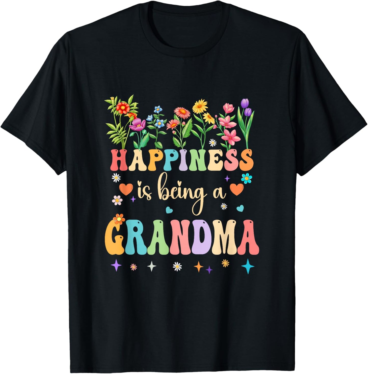 Happiness Is Being A Grandma Floral Design Grandma T-Shirt - T-Shirt | Black