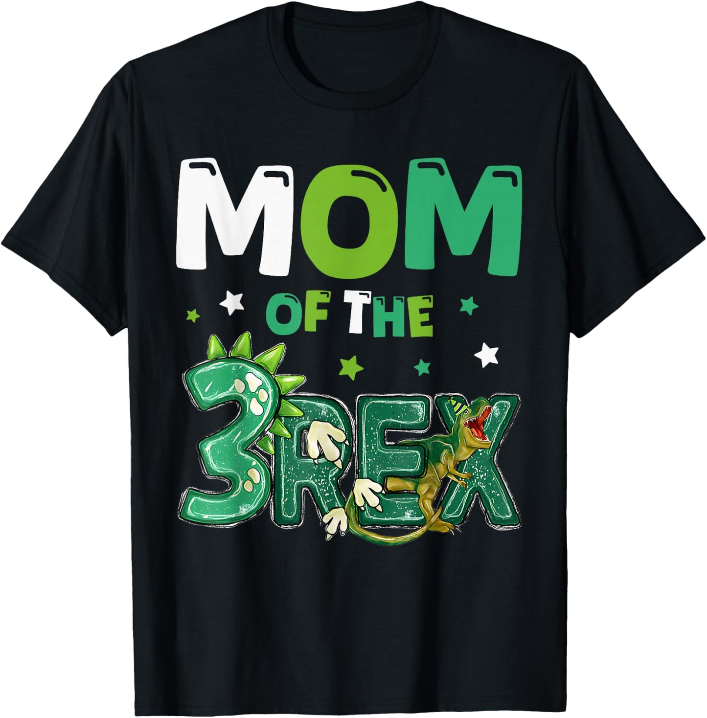 Mom of The Three Rex Birthday Dinosaur Family Matching T-Shirt - T-Shirt | Black