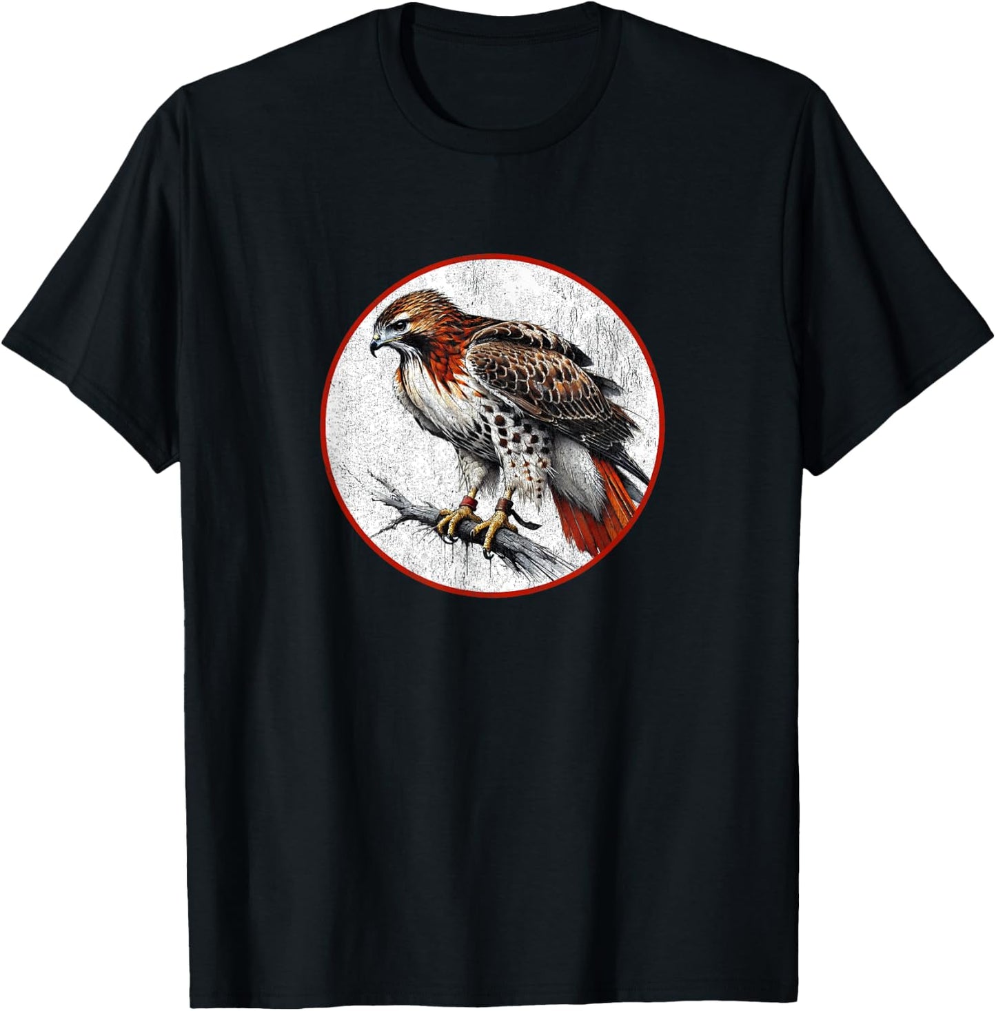 Colorful Retro Red Tailed Hawk Bird Design T-Shirt - T-Shirt | Black