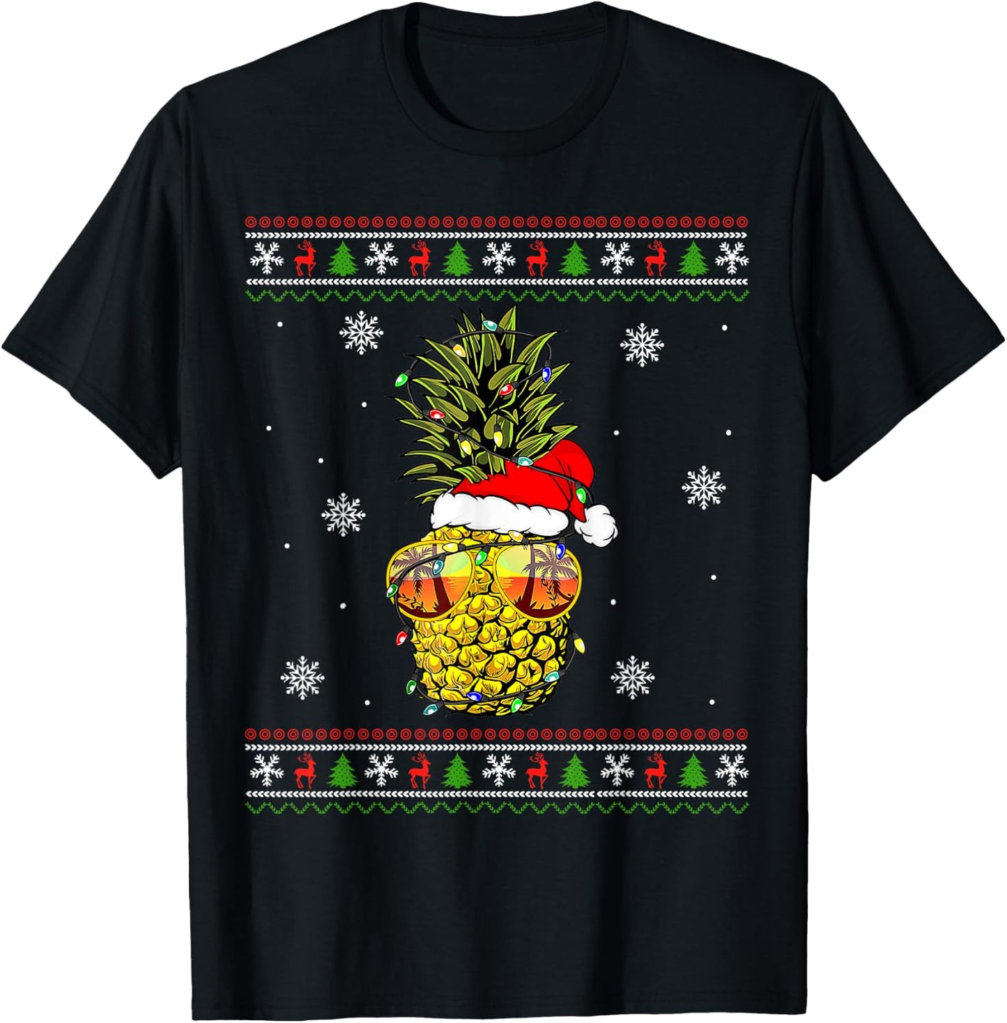 Pineapple Christmas Tree or Christmas in July Ugly Sweater T-Shirt - T-Shirt | Black