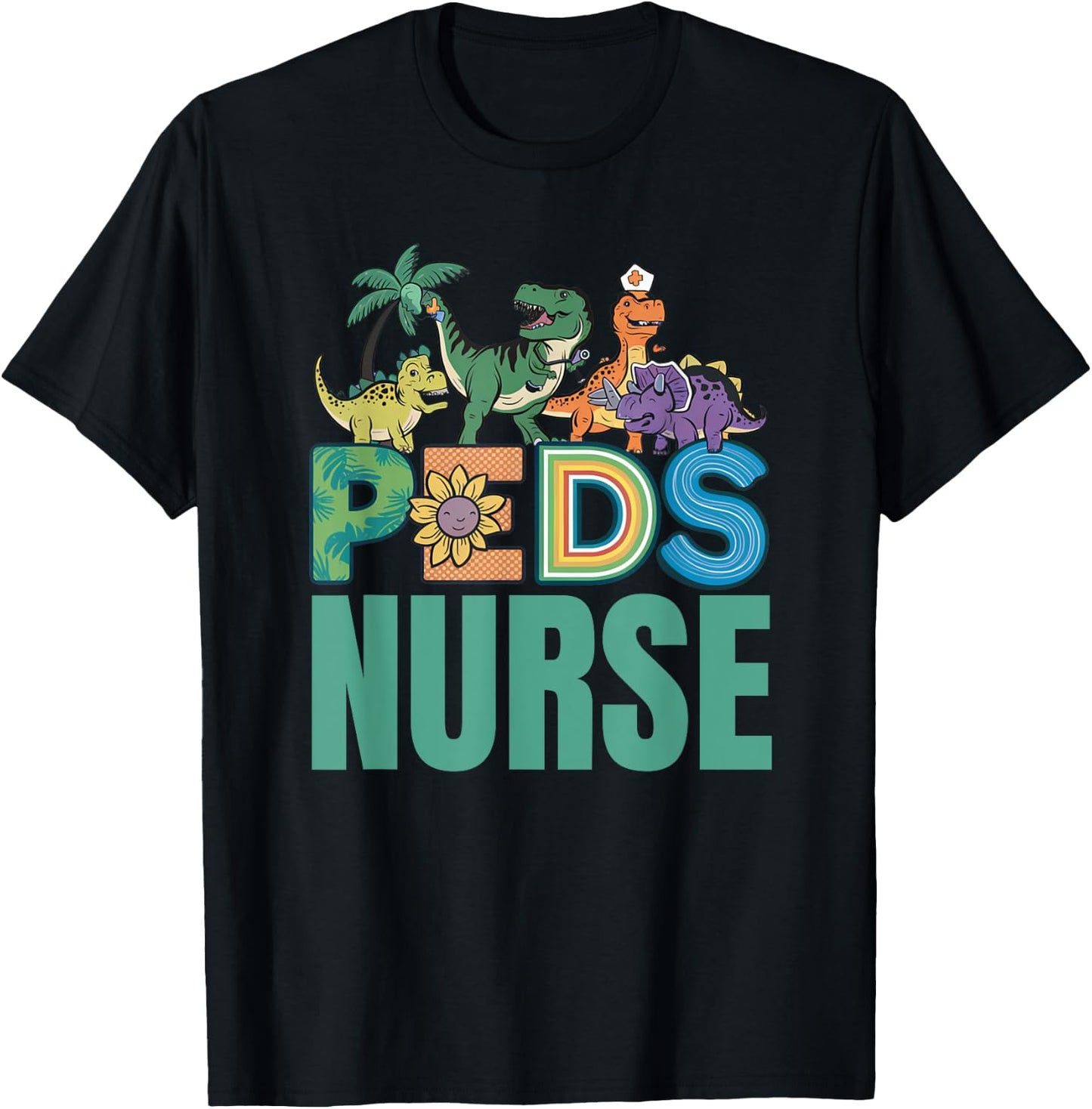 Pediatric Nurse Dinosaurus Squad Cute Nurse Gifts T-Shirt - T-Shirt | Black