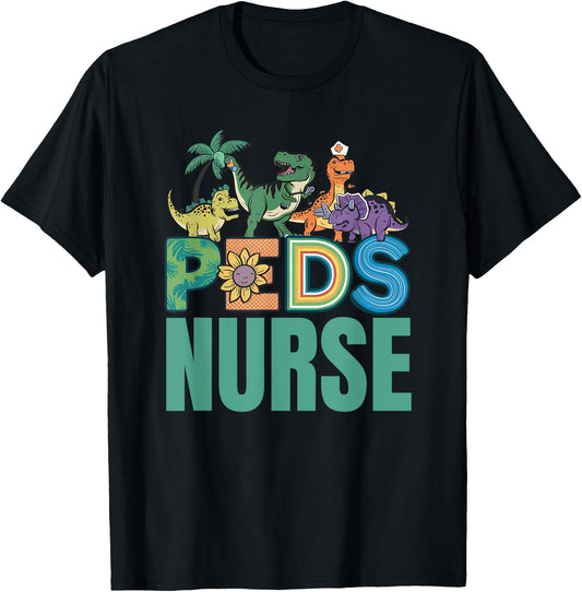 Pediatric Nurse Dinosaurus Squad Cute Nurse Gifts T-Shirt - T-Shirt | Black