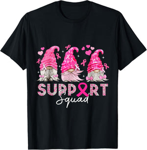 Breast Cancer Support Squad For Mom Women Gnomies T-Shirt - T-Shirt | Black