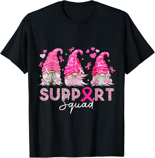 Breast Cancer Support Squad For Mom Women Gnomies T-Shirt - T-Shirt | Black