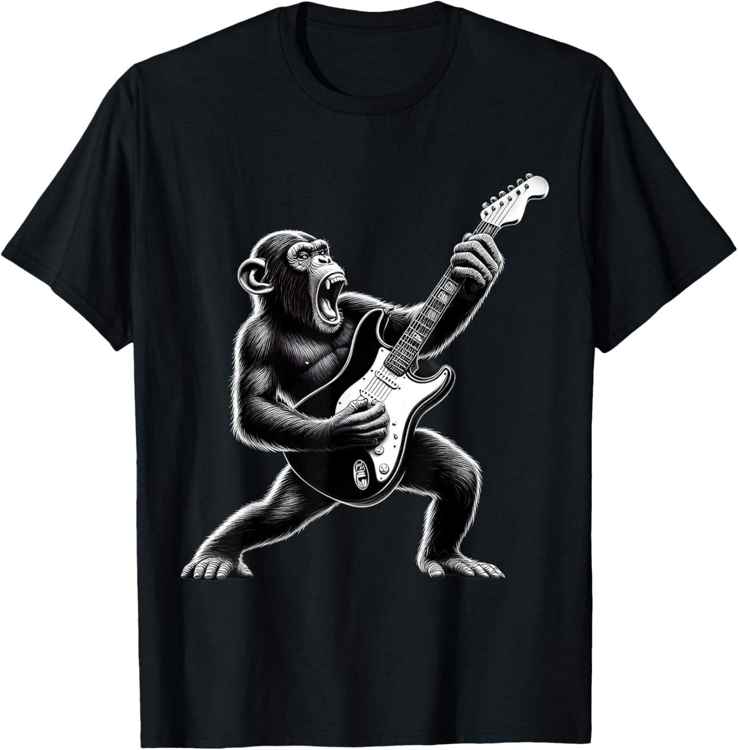 Rock Chimpanzee Monkey Playing Guitar Funny Guitar Monkey T-Shirt - T-Shirt | Black