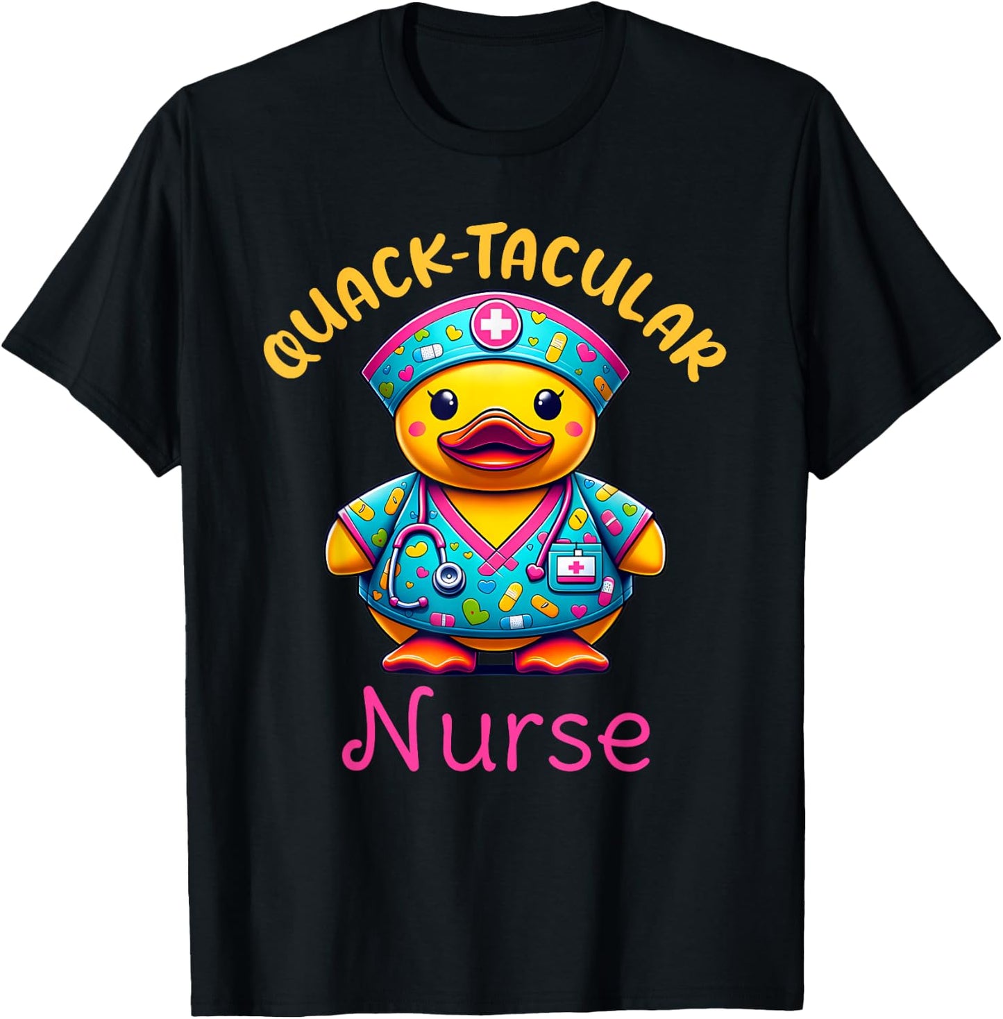 Cute Rubber Duck Registered Nurse Medical "Quack-tacular" T-Shirt - T-Shirt | Black