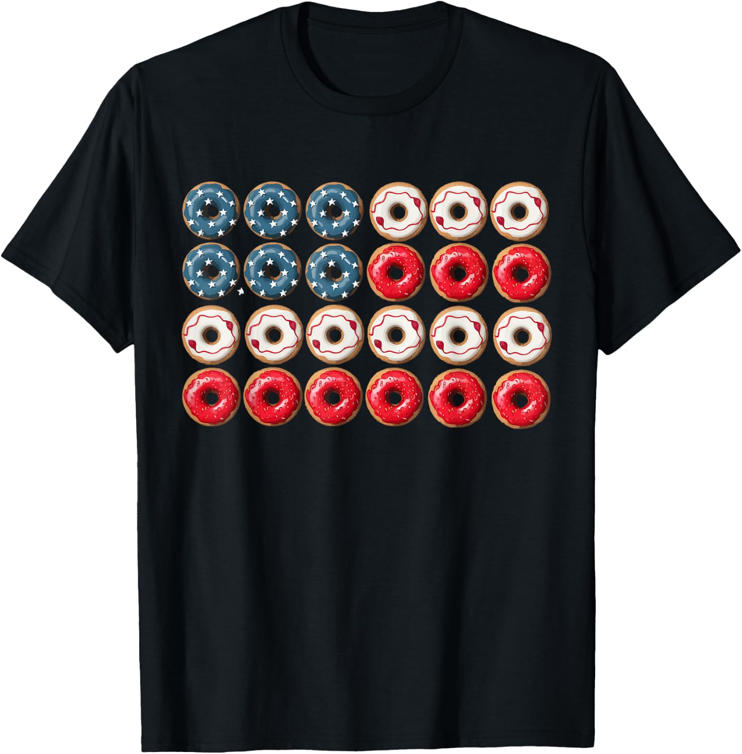 Patriotic Donuts American Flag USA 4th Of July Doughnuts day T-Shirt - T-Shirt | Black