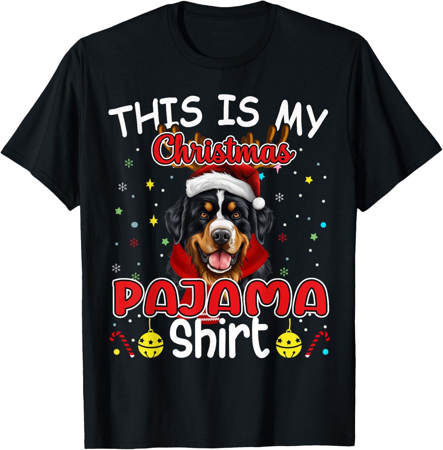 X-mas Santa Pajama Bernese Mountain Dog Christmas T-Shirt - T-Shirt | Black