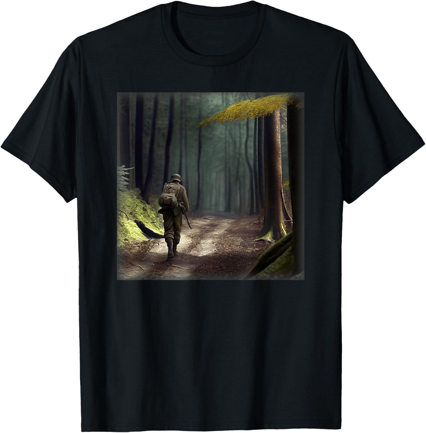 A German Soldier In WWII Walking In A Forest T-Shirt - T-Shirt | Black