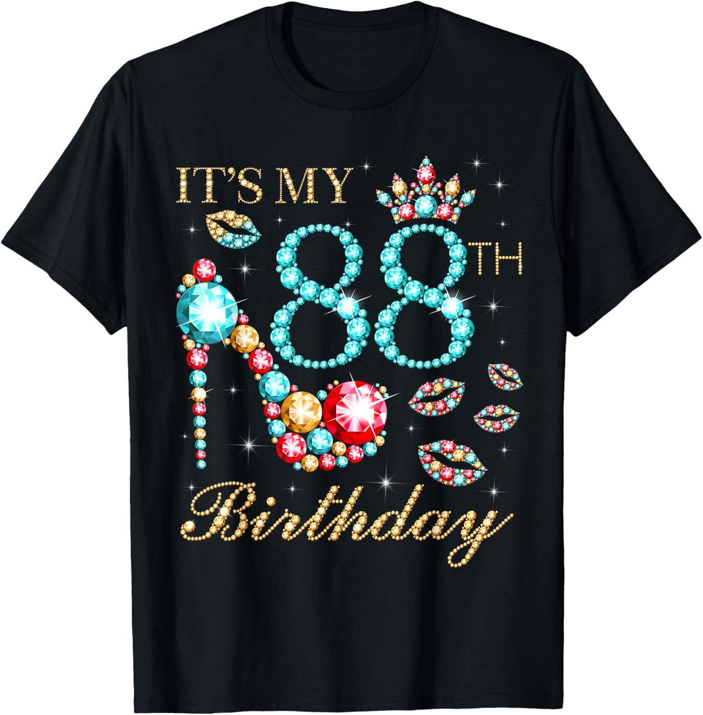 It's My 88th Birthday Cute 88 Years Old Birthday Queen T-Shirt - T-Shirt | Black