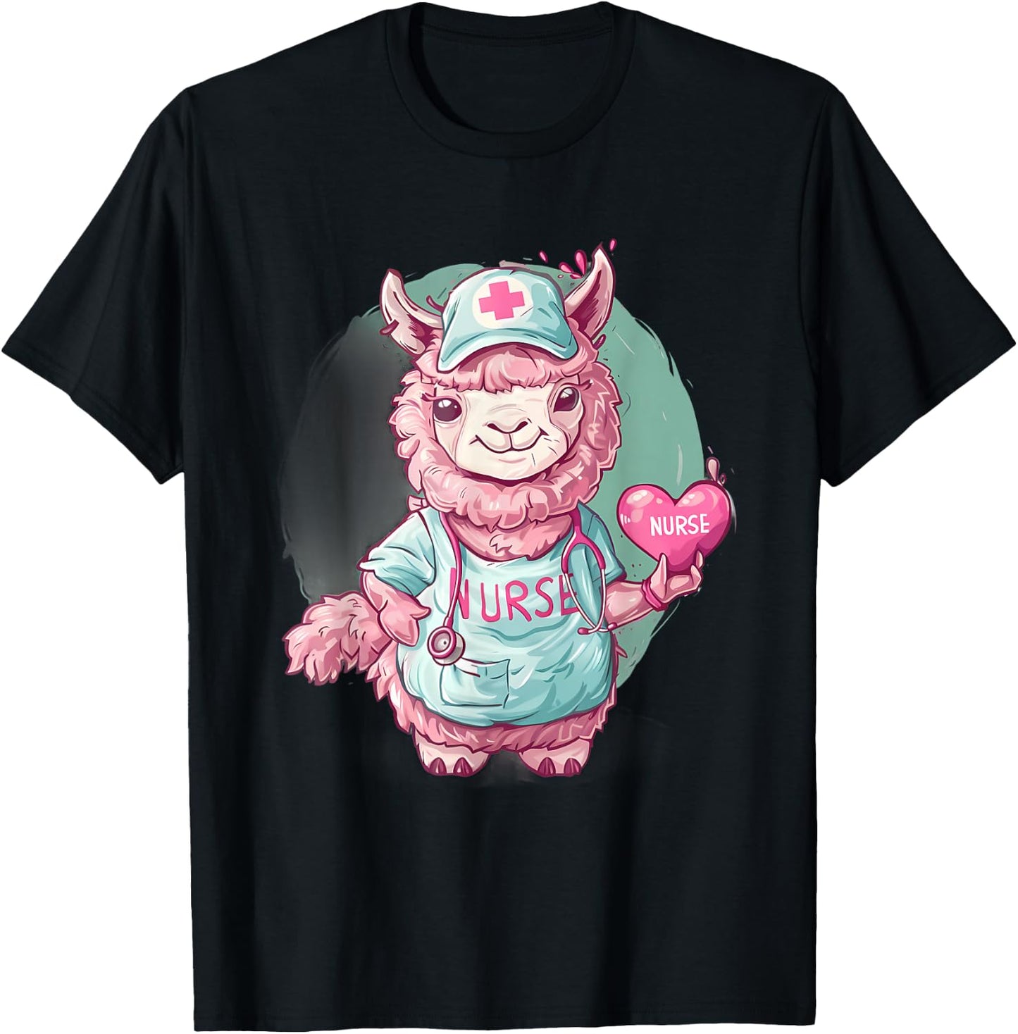 Alpaca Nurse Healthcare Nursing Stethoscope Doctor Alpaca T-Shirt - T-Shirt | Black