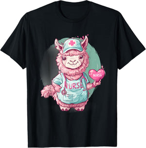 Alpaca Nurse Healthcare Nursing Stethoscope Doctor Alpaca T-Shirt - T-Shirt | Black