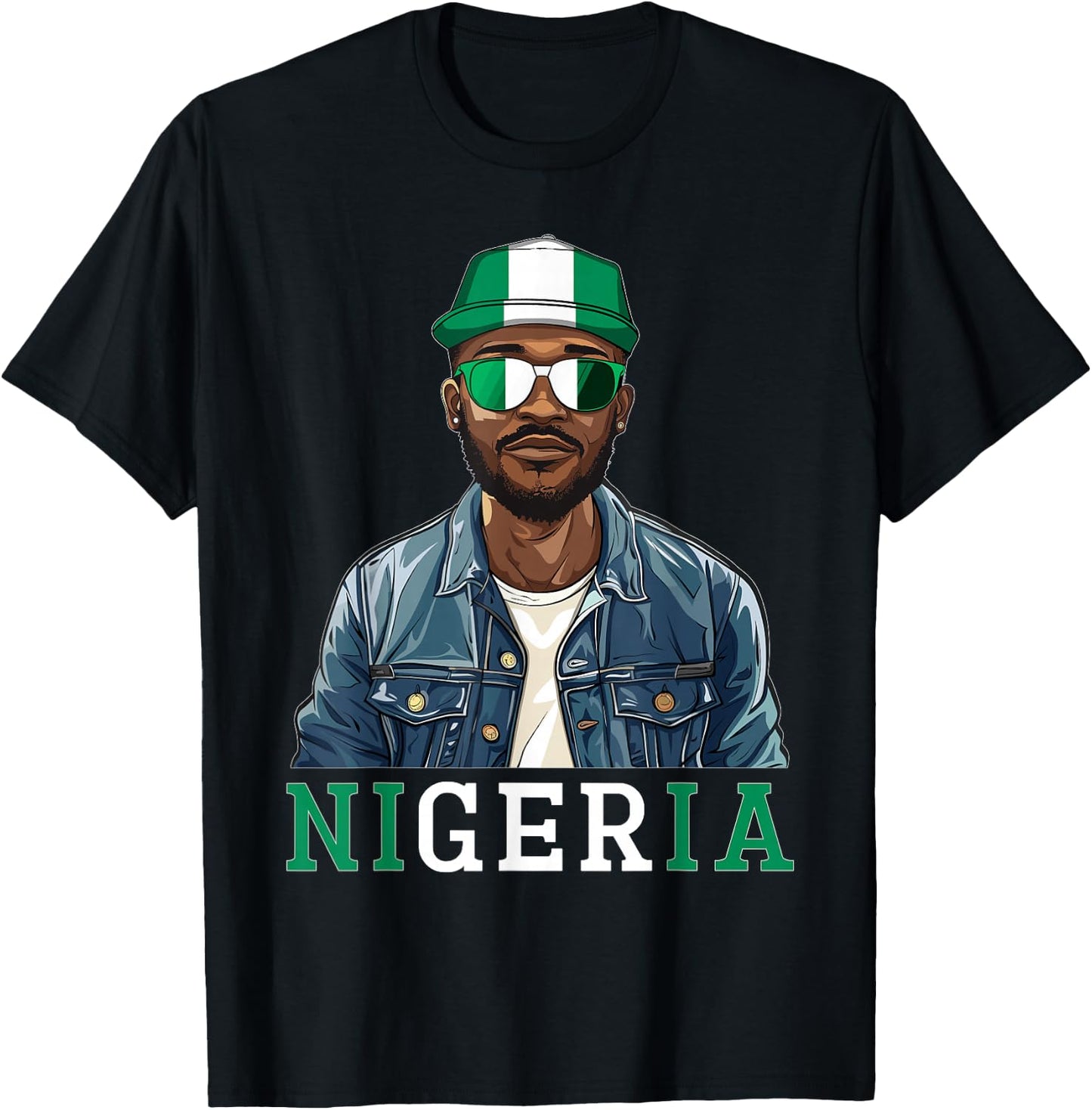 Nigeria Flag Outfit for Man Souvenirs Coountry Nigerian T-Shirt - T-Shirt | Black