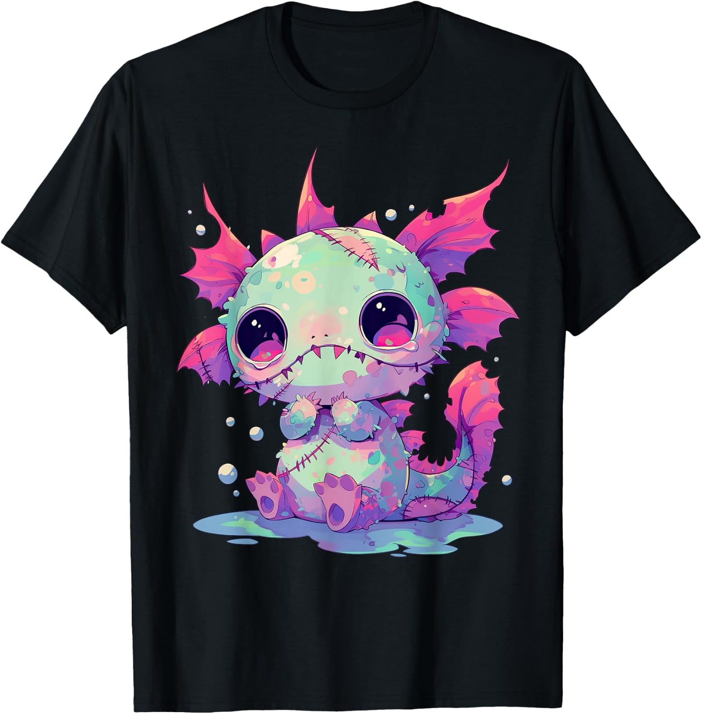Kawaii Pastel Goth Creepy Cute Zombie Axolotl T-Shirt - T-Shirt | Black
