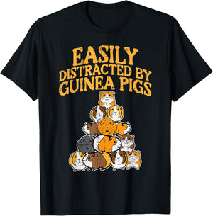Easily Distracted By Guinea Pigs Funny Cavy Men Women Kids T-Shirt - T-Shirt | Black