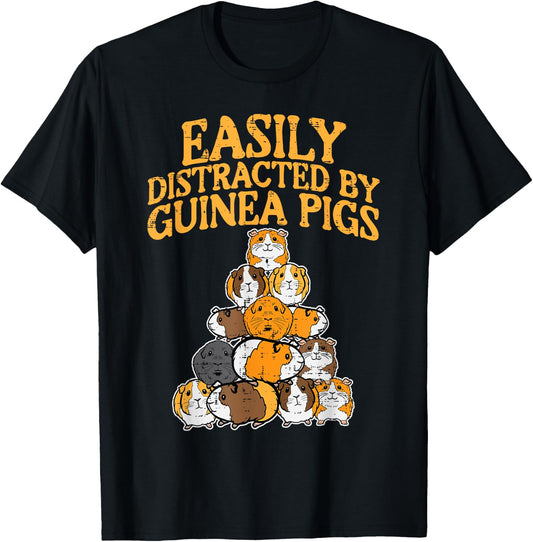 Easily Distracted By Guinea Pigs Funny Cavy Men Women Kids T-Shirt - T-Shirt | Black