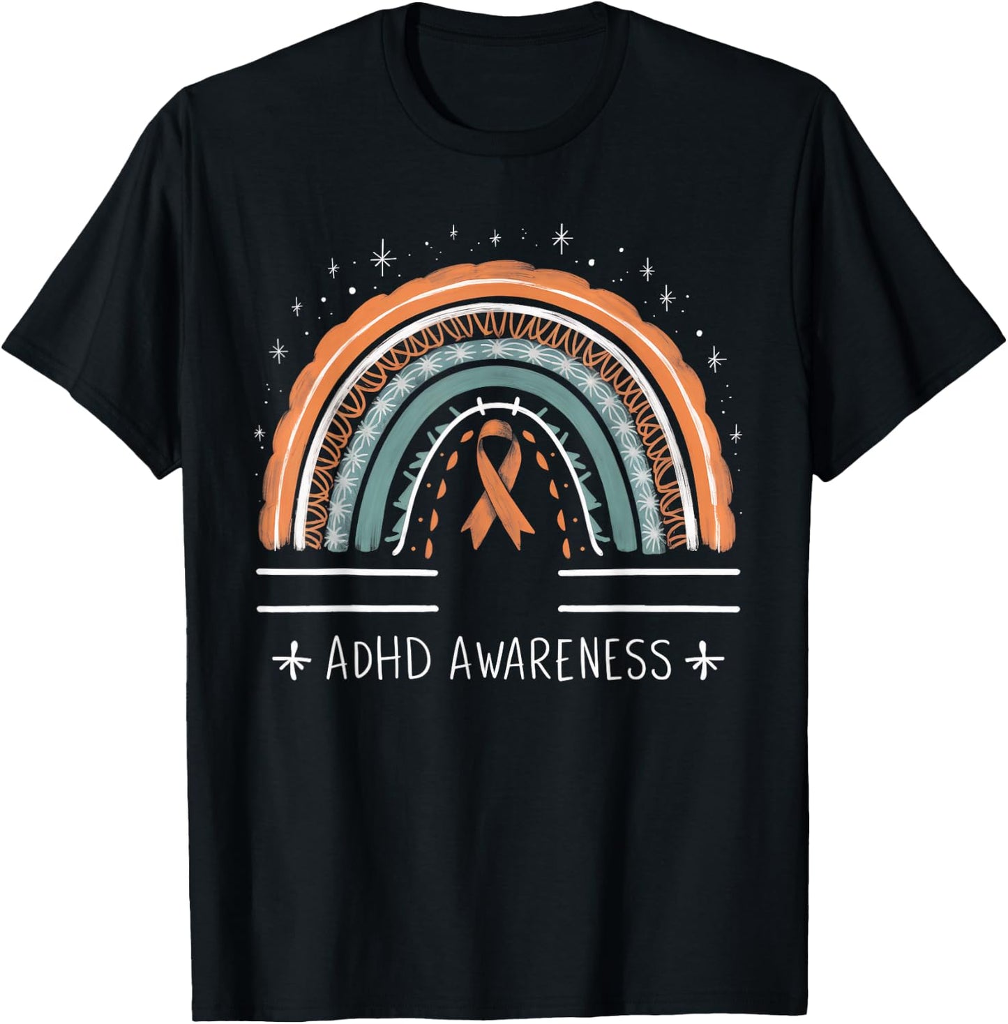 Orange Leopard Rainbow for ADHD Neurodiversity Awareness T-Shirt - T-Shirt | Black