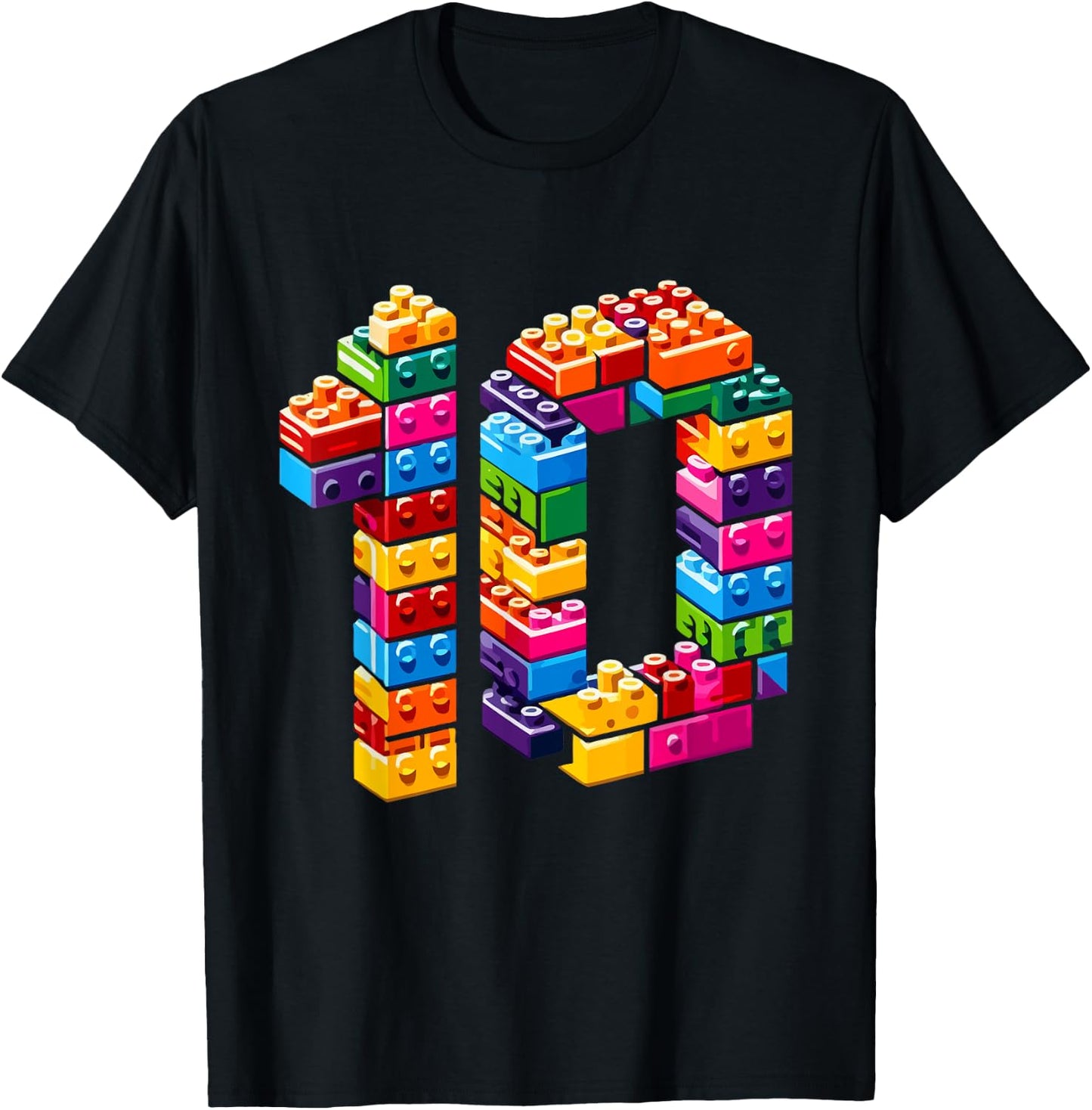 10 Year Old Blocks Building Master Builder 10th Birthday Boy T-Shirt - T-Shirt | Black