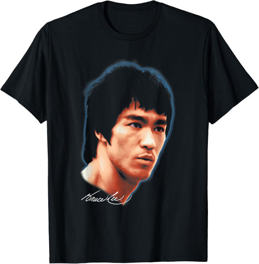 Bruce Lee Large Portrait with Signature Martial Arts Movie T-Shirt - T-Shirt | Black