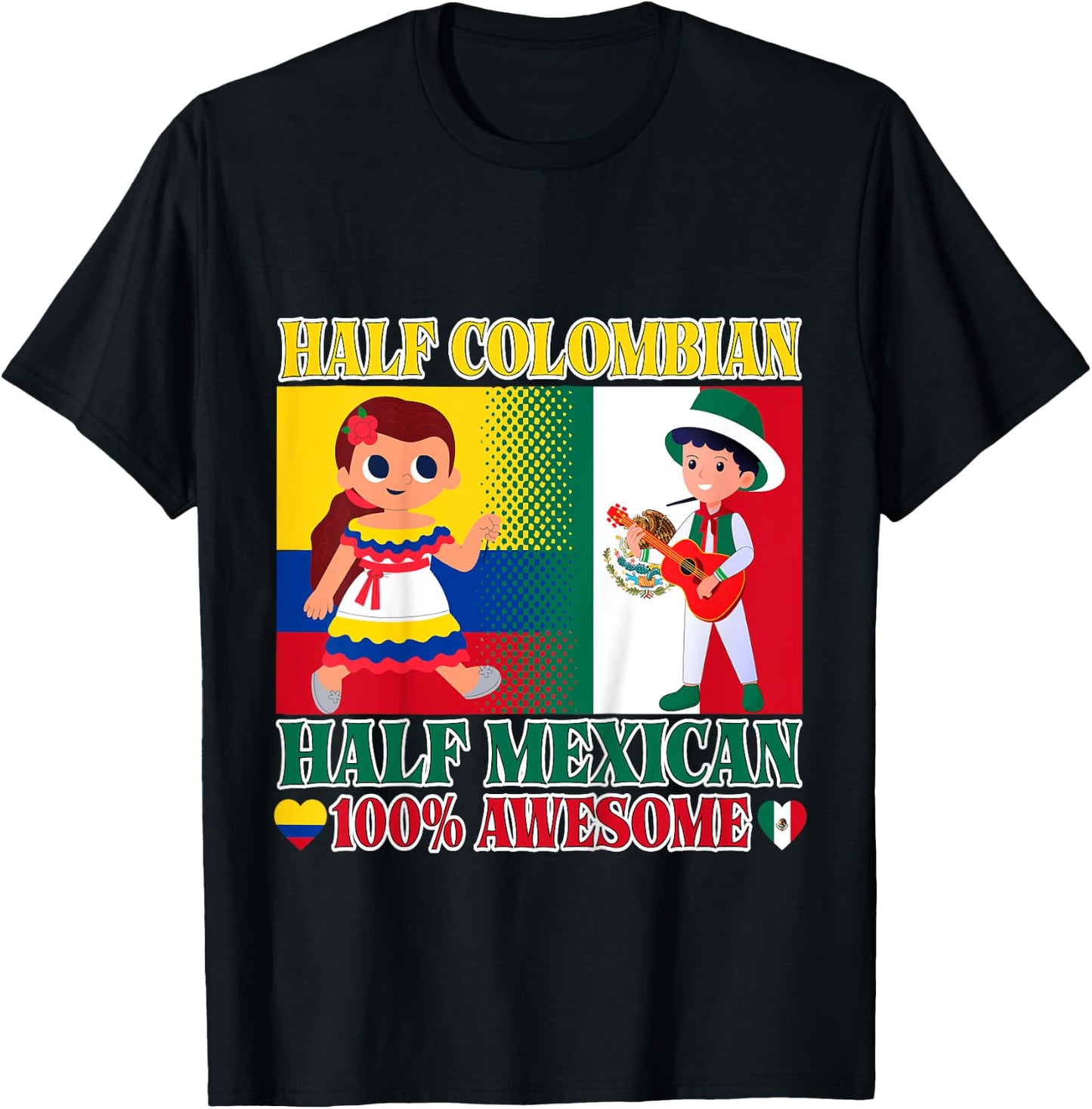 Kids Half Colombian Half Mexican Toddler Mexico Colombia Flag Boy T-Shirt - T-Shirt | Black