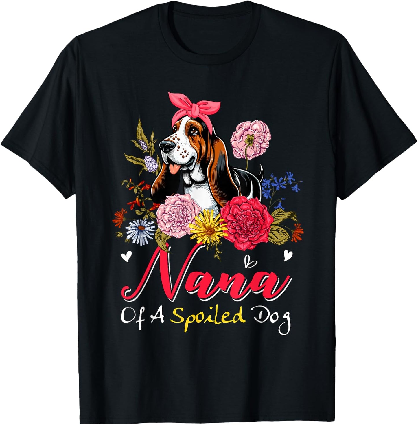Nana Of A Spoiled Dog Mother's Day Basset Hound Bow Tie Men Women T-Shirt - T-Shirt | Black