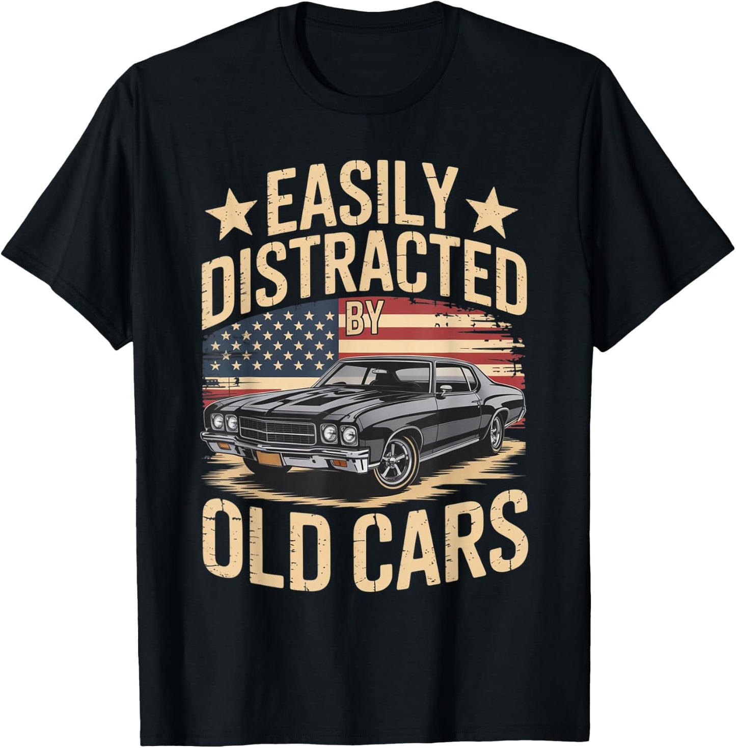 Retro Car Lover Easily Distracted by Old Cars Classic Fans T-Shirt - T-Shirt | Black
