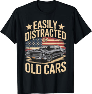 Retro Car Lover Easily Distracted by Old Cars Classic Fans T-Shirt - T-Shirt | Black