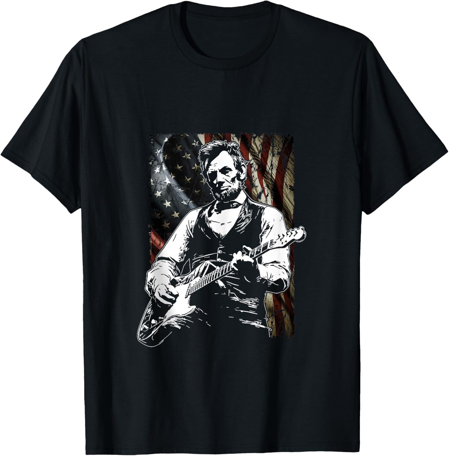 Abraham Lincoln Abe Lincoln Playing Guitar Retro Vintage T-Shirt - T-Shirt | Black