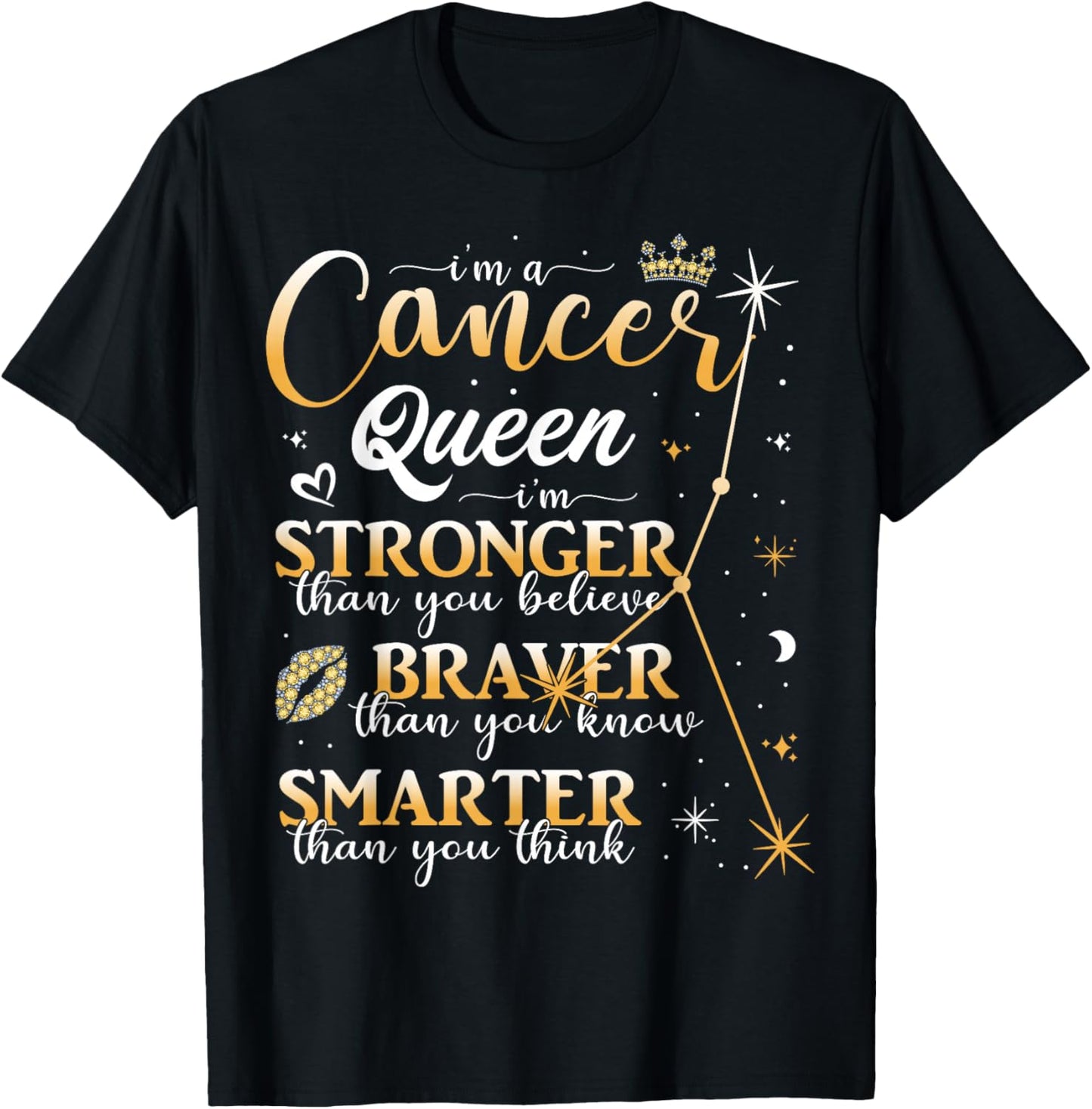 Cancer Zodiac Sign June July Birthday Women Girls Queen T-Shirt - T-Shirt | Black