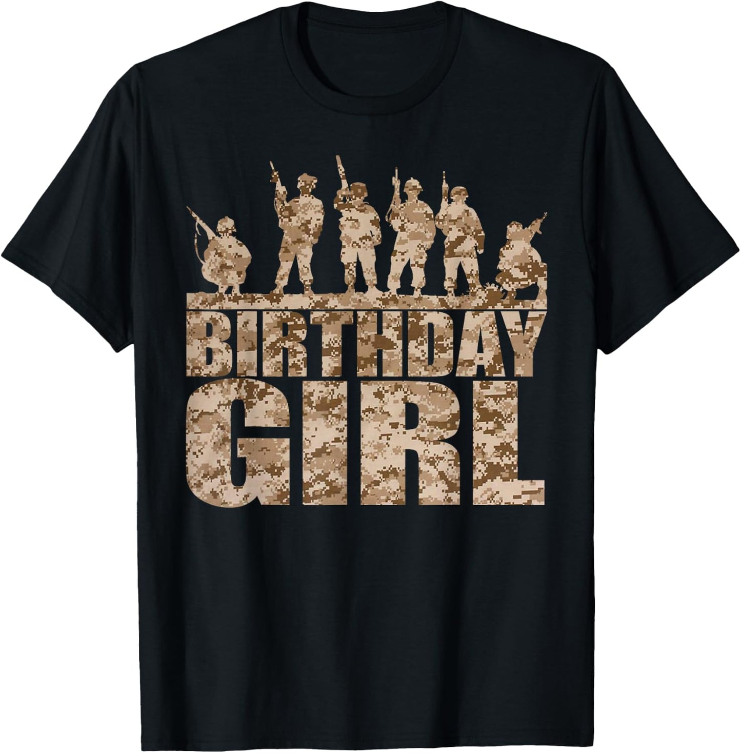 Birthday Girl Army Party Military Party Supplies Camo T-Shirt - T-Shirt | Black