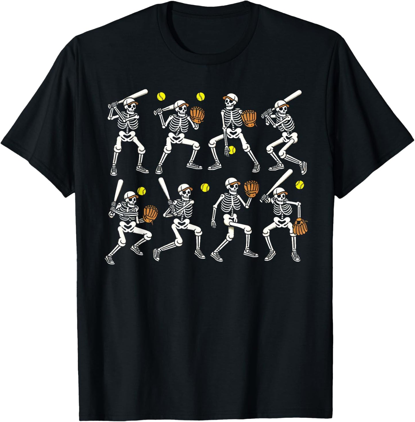 Funny Halloween Softball Skeletons Play Softball Boys Kids T-Shirt - T-Shirt | Black