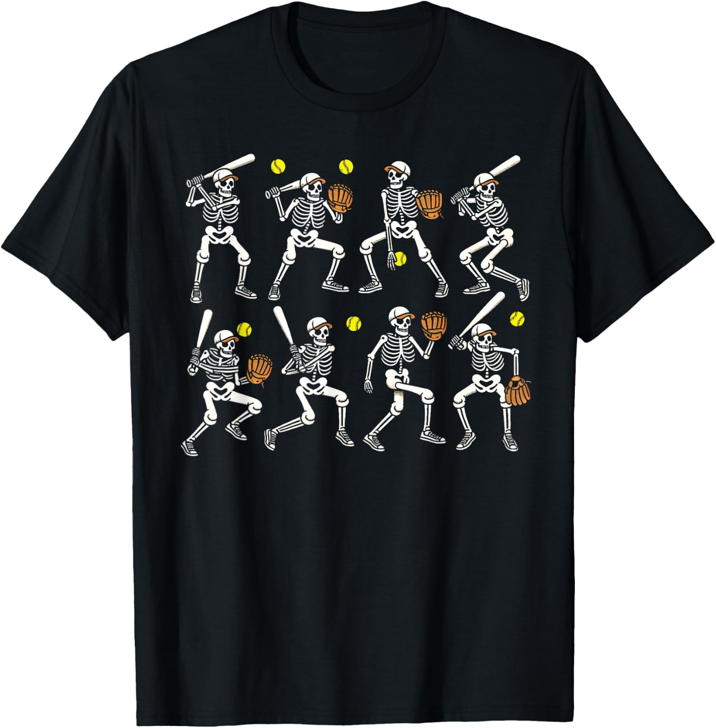Funny Halloween Softball Skeletons Play Softball Boys Kids T-Shirt - T-Shirt | Black