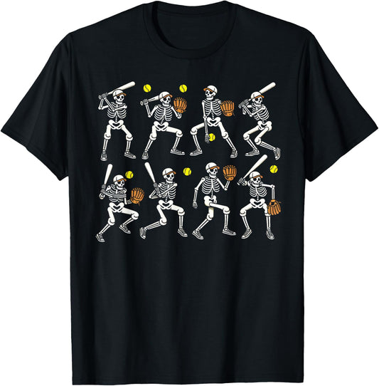 Funny Halloween Softball Skeletons Play Softball Boys Kids T-Shirt - T-Shirt | Black