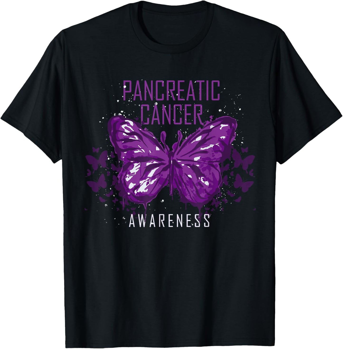 Insect Purple Ribbon Butterfly Pancreatic Cancer Awareness T-Shirt - T-Shirt | Black