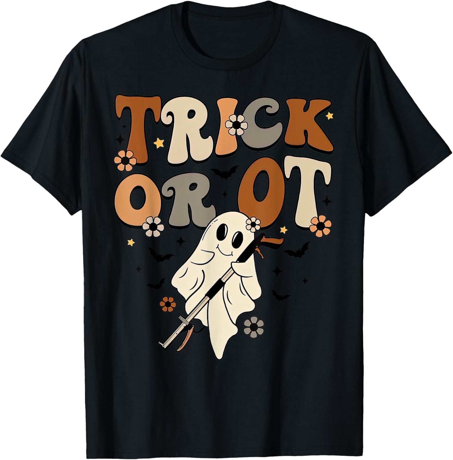 Retro Trick Or OT Cute Ghost Occupational Therapy Halloween T-Shirt - T-Shirt | Black