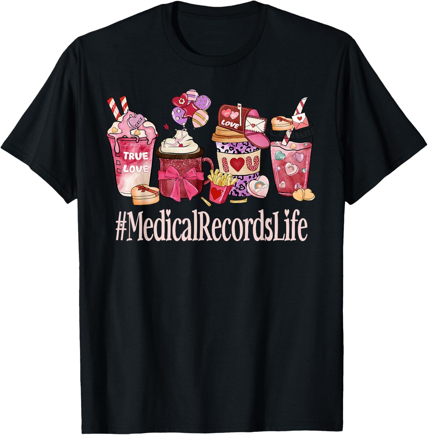 Medical Records Women Coffee Lovers Funny Valentine's Day T-Shirt - T-Shirt | Black