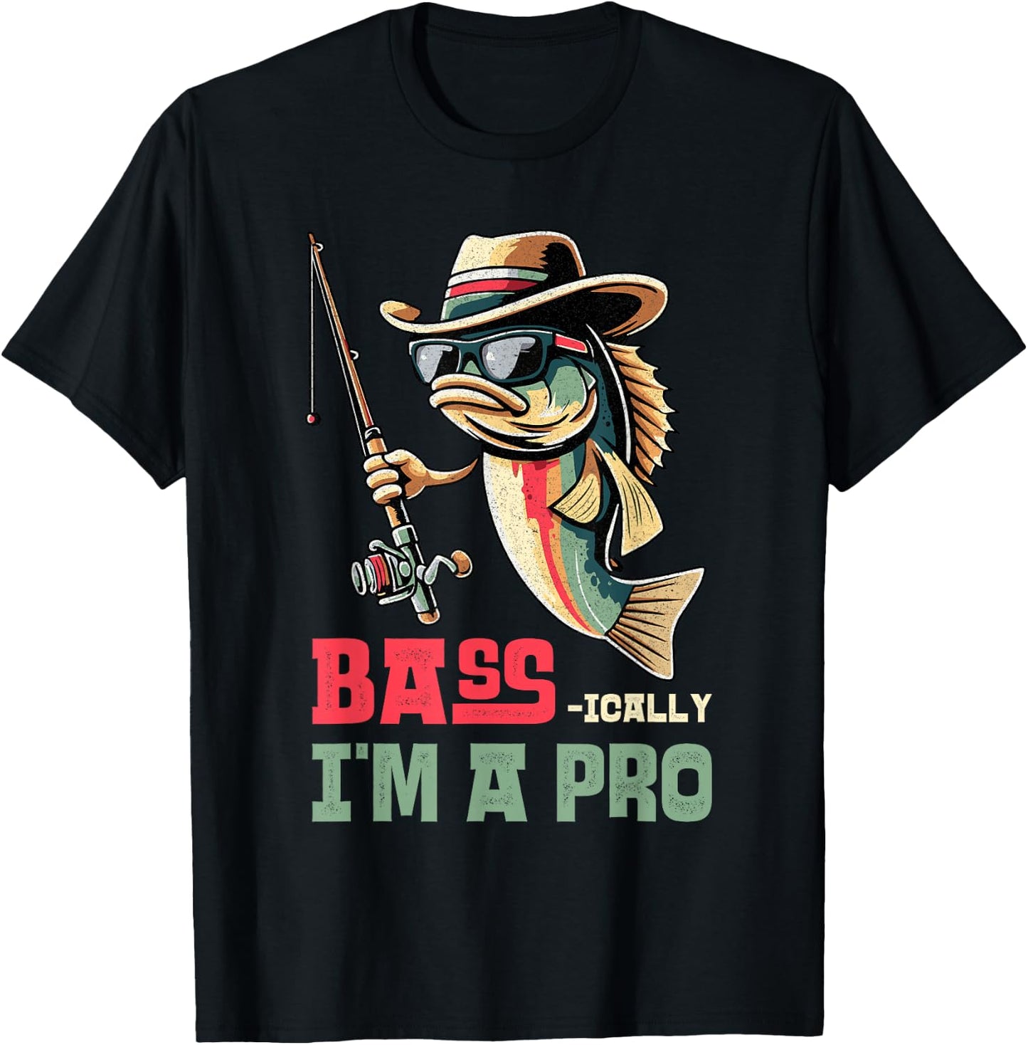 Bass-ically, I'm a Pro Bass Funny Fishing Apparel Men Kids T-Shirt - T-Shirt | Black