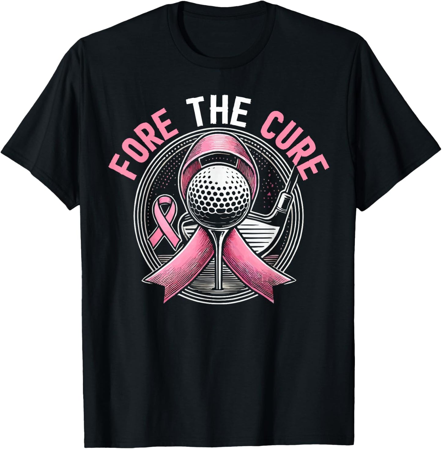 Golf Breast Cancer Awareness Month Golfer Pink Ribbon T-Shirt - T-Shirt | Black