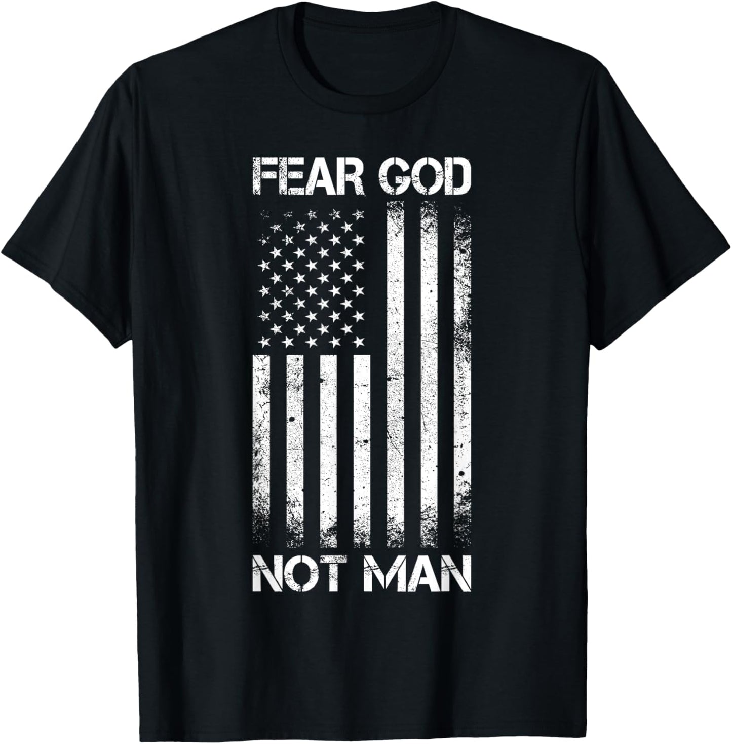 Vintage USA Flag Fear God Not Man T-Shirt - T-Shirt | Black