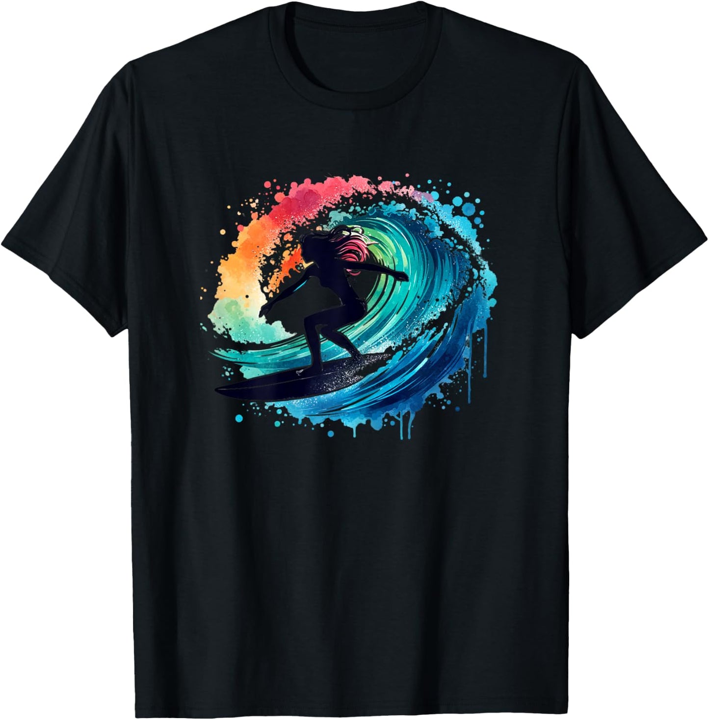 Surfing Surfboard Catch a Wave Girls Women Surfer Girl T-Shirt - T-Shirt | Black