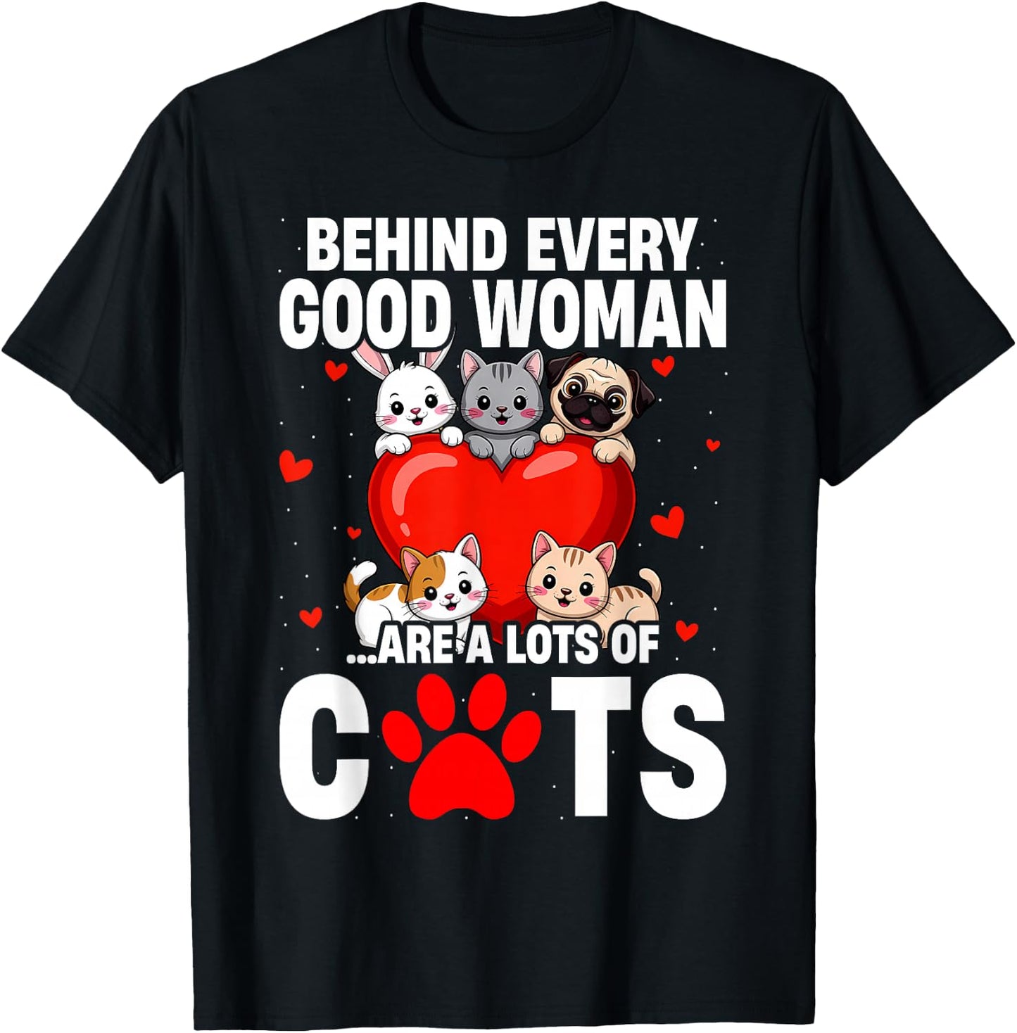 Behind Every Good Woman are a Lots of Cats Funny Cat Lovers T-Shirt - T-Shirt | Black