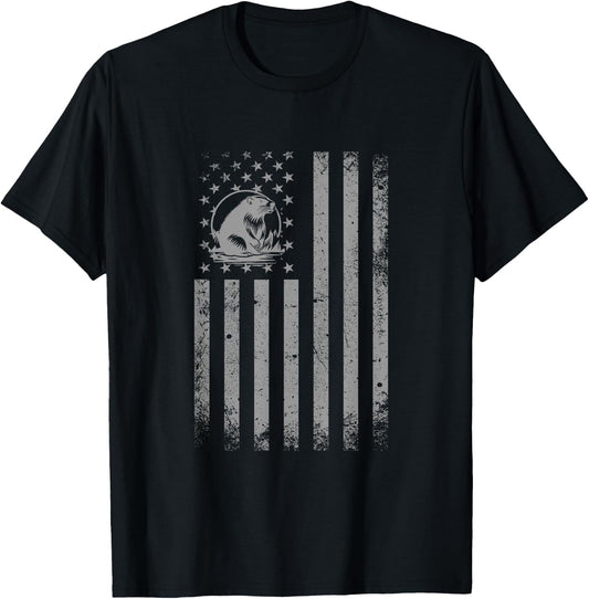 American Flag Beaver Shirt Men Women Animal Patriotic Beaver T-Shirt - T-Shirt | Black