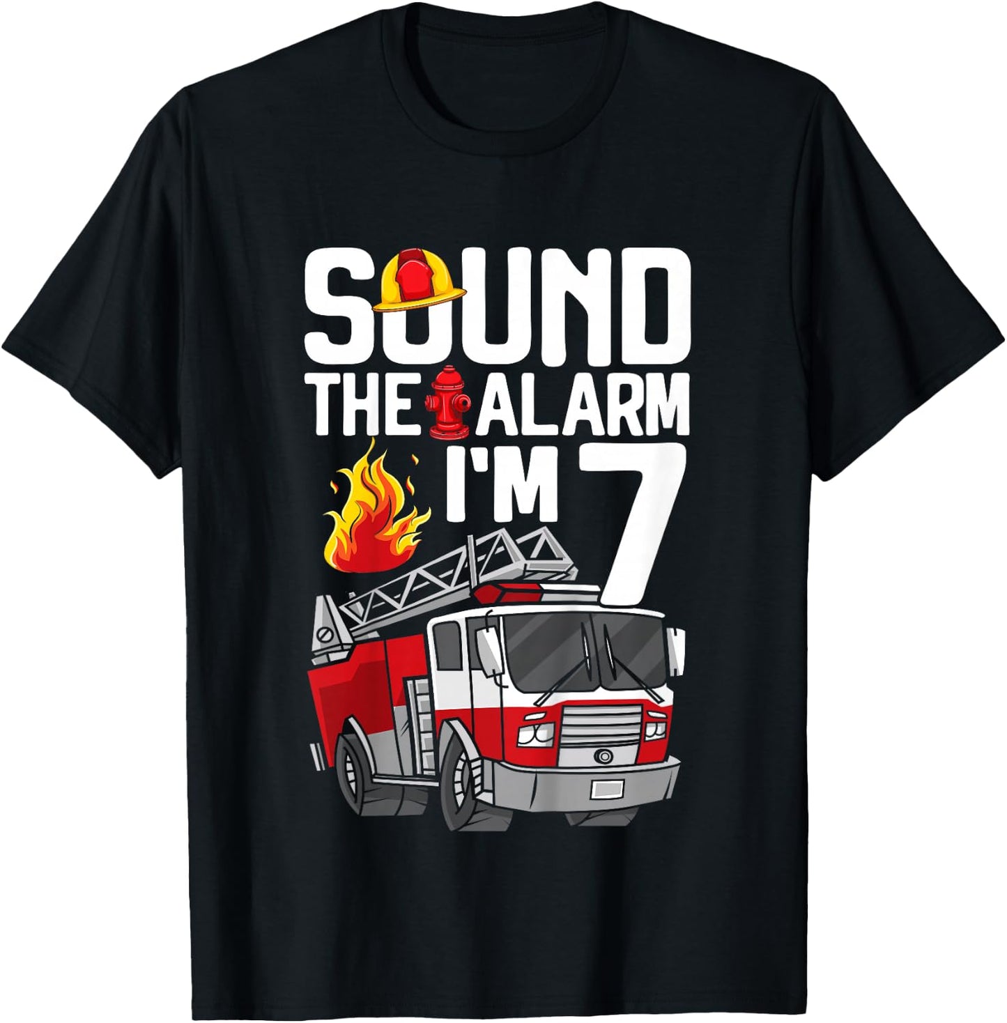 7 Years Old Firefighter 7th Birthday Boy Fire Truck Toddler T-Shirt - T-Shirt | Black
