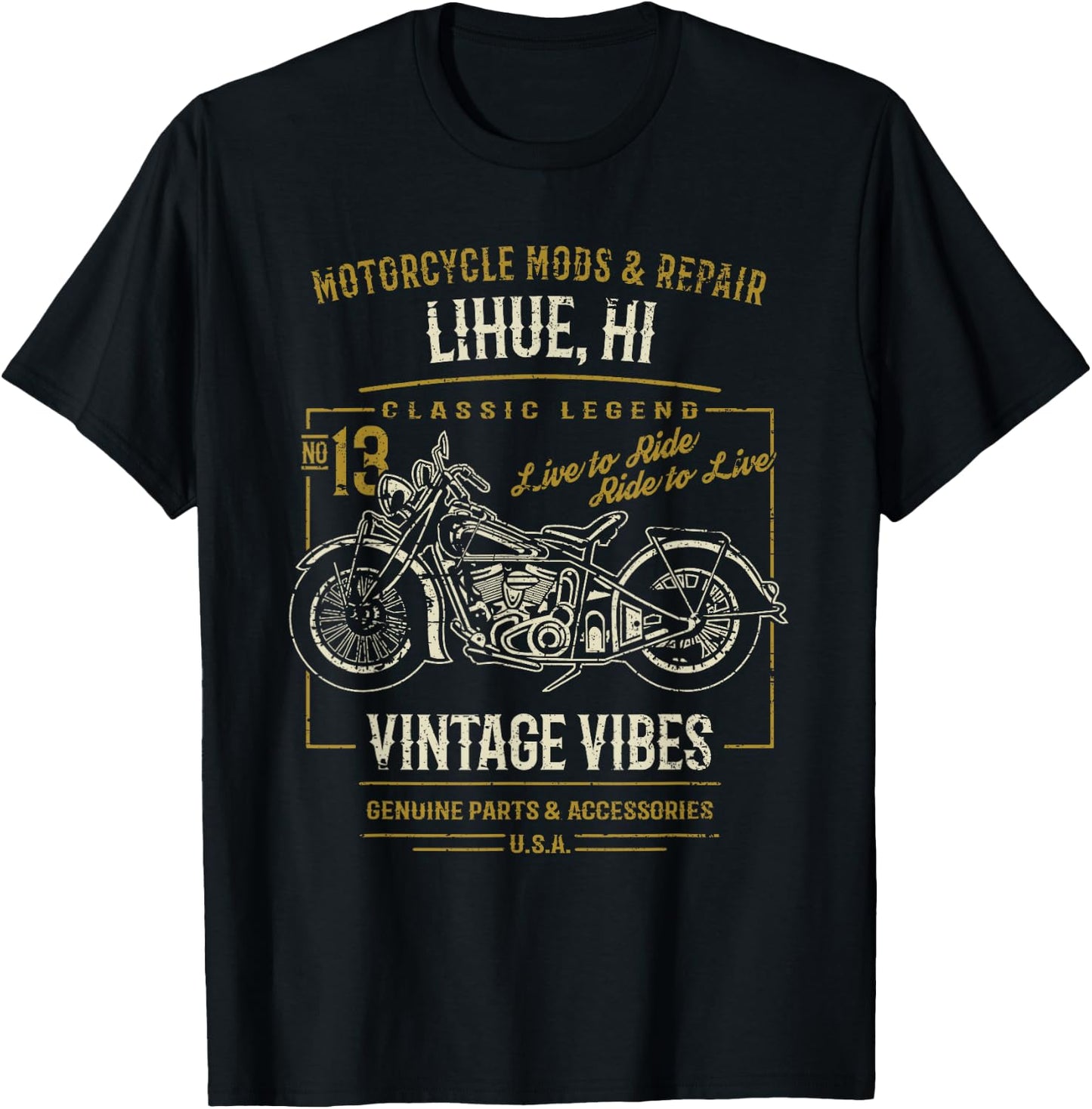 Lihue Hawaii USA Retro Distressed Style Motorcycle Design T-Shirt - T-Shirt | Black
