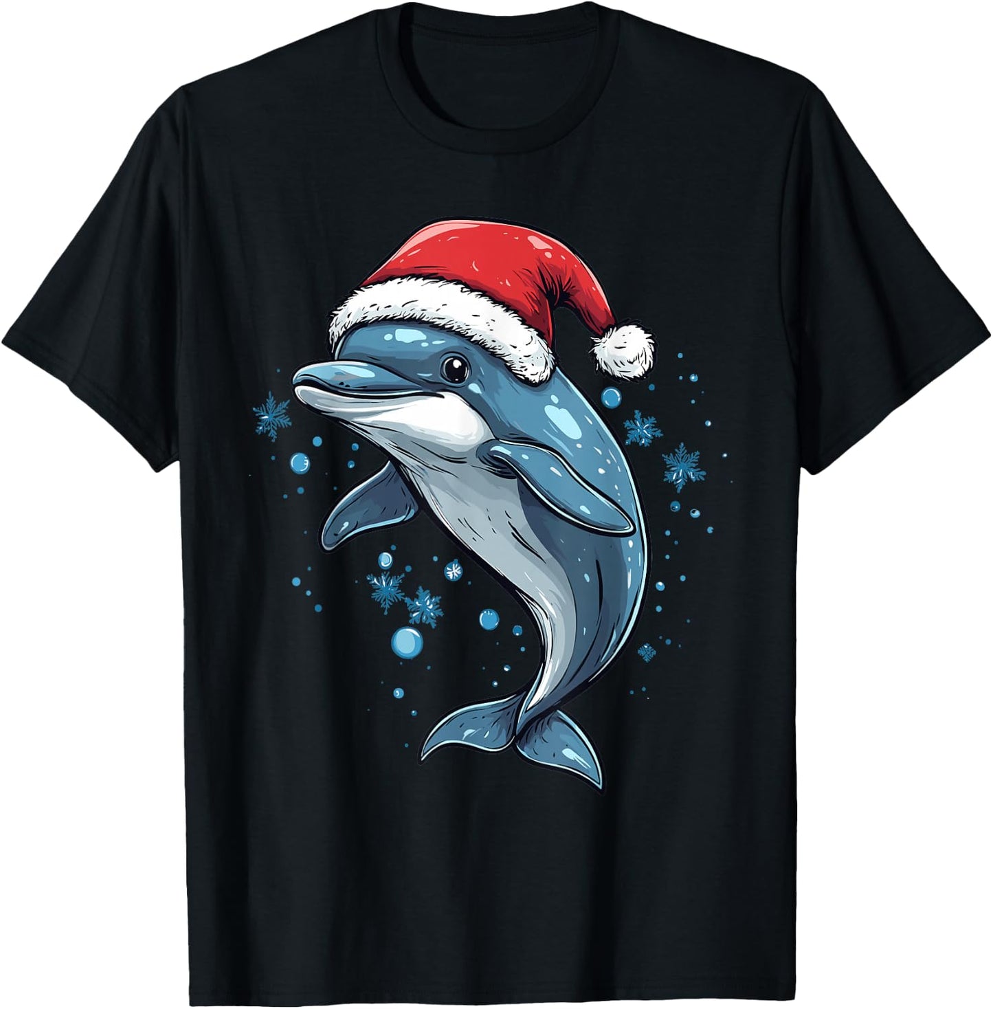 Funny Xmas Dolphin Lovers Christmas Pajama Dolphin Santa Hat T-Shirt - T-Shirt | Black
