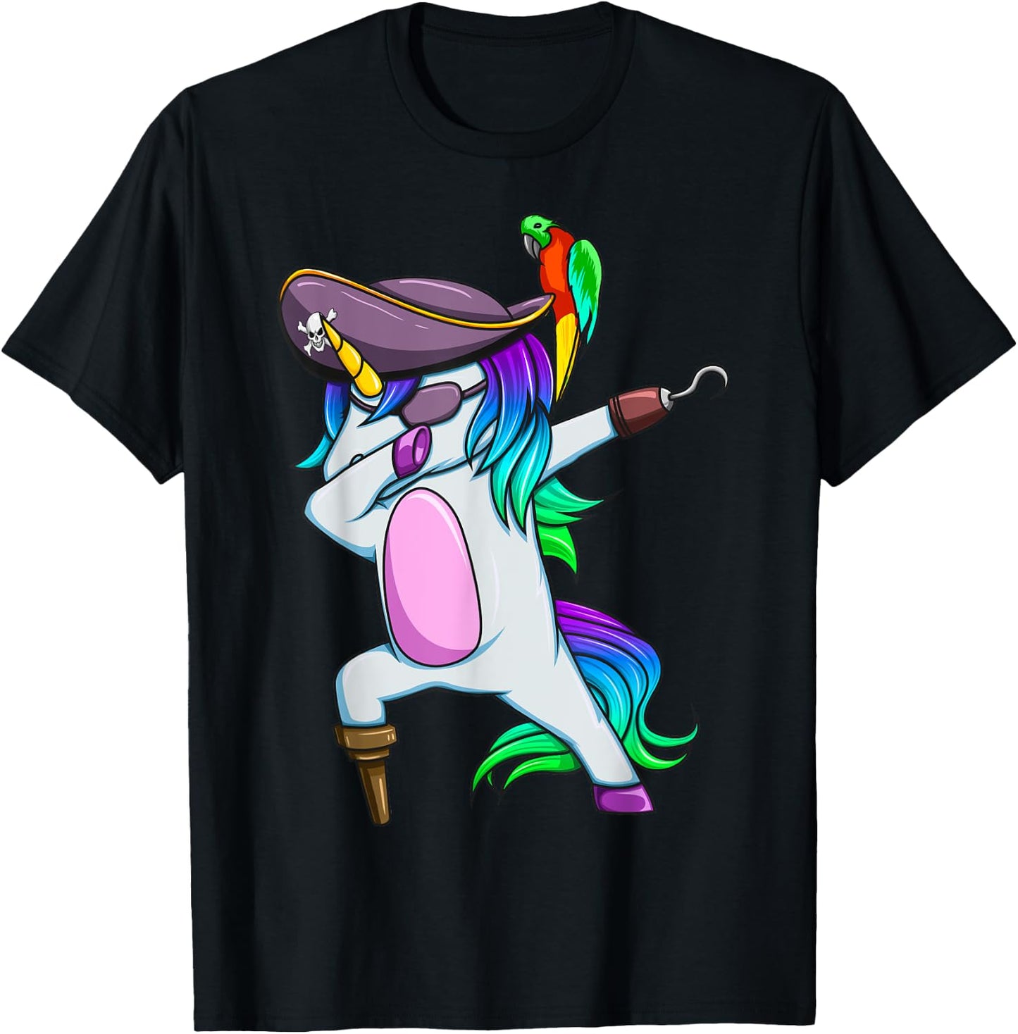 Dabbing Pirate Magical Rainbow Unicorn Funny Halloween T-Shirt - T-Shirt | Black