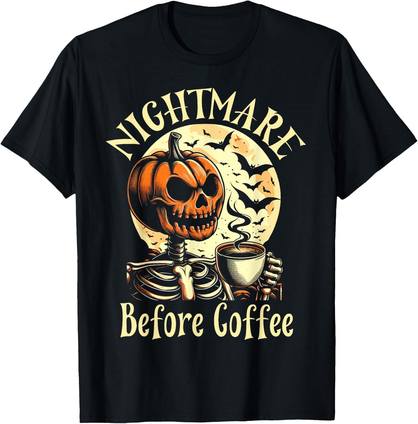 Nightmare Before Coffee Christmas Skeleton Funny Halloween T-Shirt - T-Shirt | Black