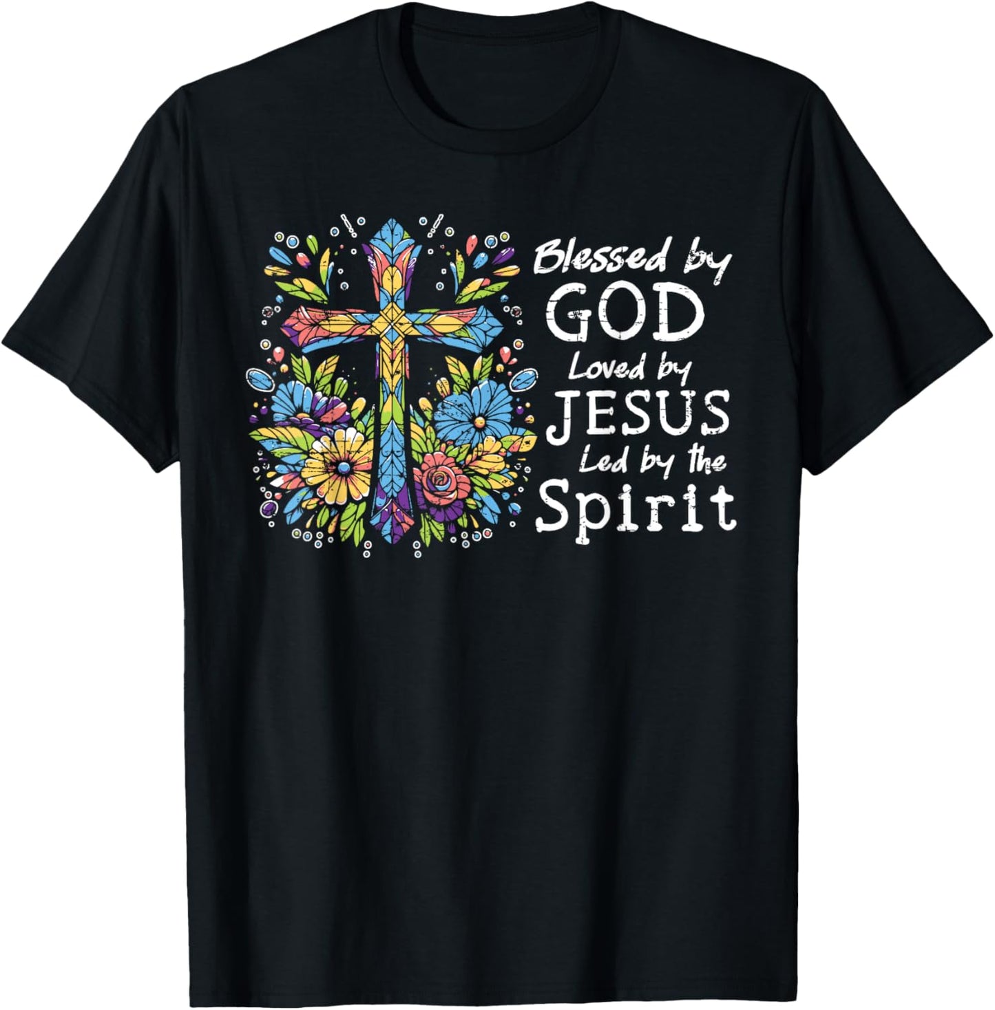 Blessed by God Loved by Jesus Christian Cute Butterfly T-Shirt - T-Shirt | Black